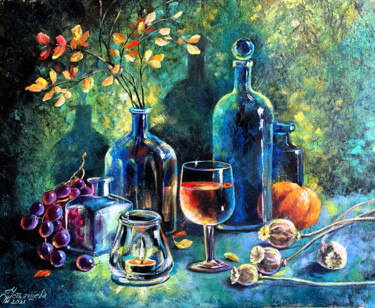 Painting titled "Still life with blu…" by Tatyana Ustyantseva, Original Artwork, Oil