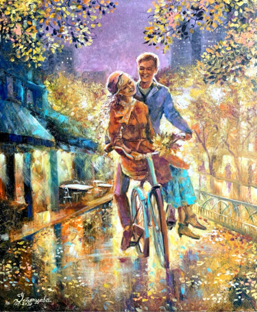 Pittura intitolato ""Autumn walk" oil p…" da Tatyana Ustyantseva, Opera d'arte originale, Olio