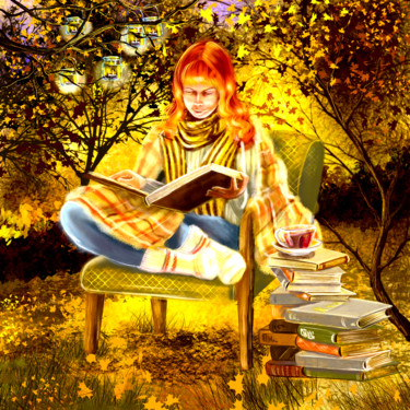 Painting titled "Enjoy your reading" by Tatyana Ustyantseva, Original Artwork, 2D Digital Work