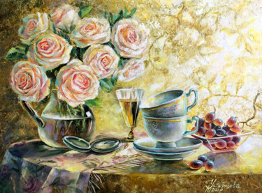 Painting titled ""Tea Time" oil pain…" by Tatyana Ustyantseva, Original Artwork, Oil
