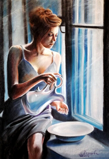 Desenho intitulada "femme pastel _"Morn…" por Tatyana Ustyantseva, Obras de arte originais, Pastel