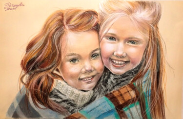 Pintura intitulada "filles portrait pas…" por Tatyana Ustyantseva, Obras de arte originais, Pastel