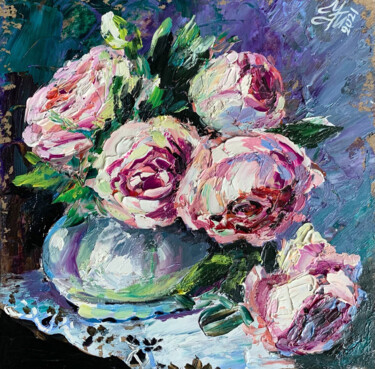 Painting titled "Roses Peinture À L'…" by Tatyana Ustyantseva, Original Artwork, Oil