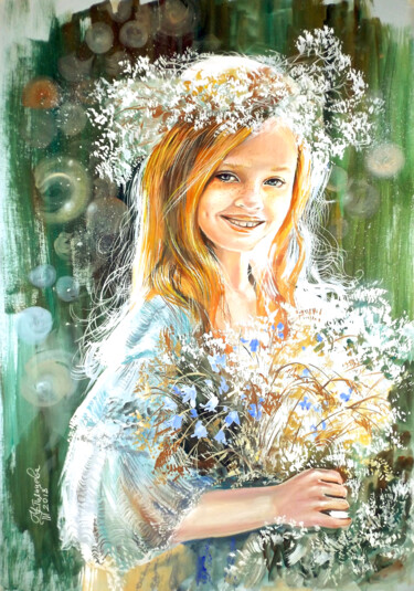 Pittura intitolato "Portrait de fille -…" da Tatyana Ustyantseva, Opera d'arte originale, Pastello