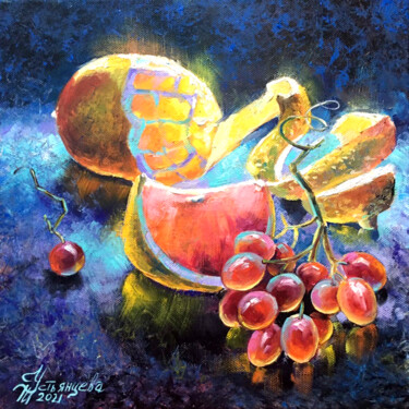 Malerei mit dem Titel "Fruit Oil Painting…" von Tatyana Ustyantseva, Original-Kunstwerk, Öl