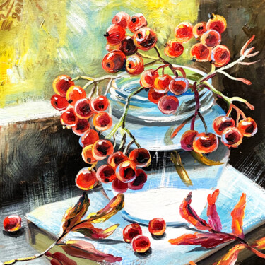Pittura intitolato "Red Berries Oil Pai…" da Tatyana Ustyantseva, Opera d'arte originale, Olio