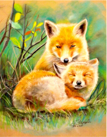 Peinture de renard art animal _Fox Painting animal art Peinture intitulée "Peinture de renard…" par Tatyana Ustyantseva, Œuvre d'art originale, Pastel