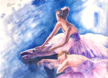 Malerei mit dem Titel "Ballerine Peinture…" von Tatyana Ustyantseva, Original-Kunstwerk, Aquarell