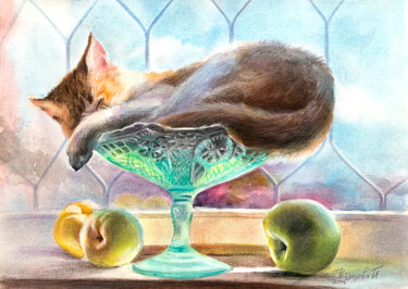 Картина под названием "Cat pastel Painting…" - Tatyana Ustyantseva, Подлинное произведение искусства, Пастель