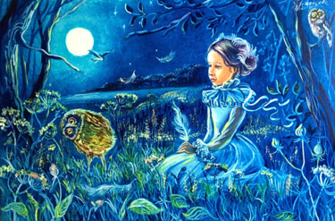 Malerei mit dem Titel "Fille et hibou _Gir…" von Tatyana Ustyantseva, Original-Kunstwerk, Öl