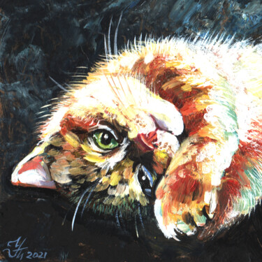 Painting titled "Chat peinture _ Cat…" by Tatyana Ustyantseva, Original Artwork, Oil