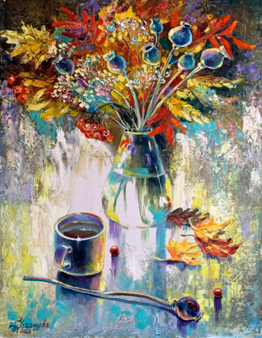 Painting titled "Nature morte d'auto…" by Tatyana Ustyantseva, Original Artwork, Oil