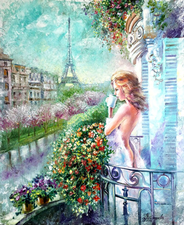 Ζωγραφική με τίτλο "Matin à Paris peint…" από Tatyana Ustyantseva, Αυθεντικά έργα τέχνης, Λάδι