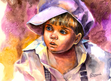 Malerei mit dem Titel "Portrait of a boy" von Tatyana Ustyantseva, Original-Kunstwerk, Aquarell