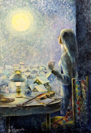 Malerei mit dem Titel "Woman Painting Orig…" von Tatyana Ustyantseva, Original-Kunstwerk, Öl