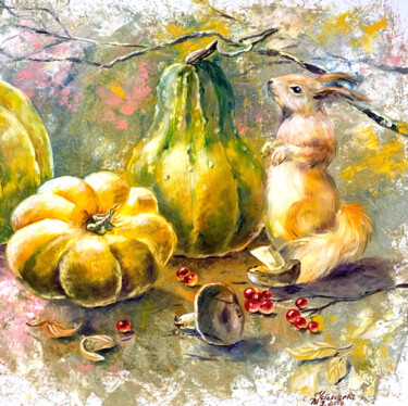 Картина под названием "Squirrel oil painti…" - Tatyana Ustyantseva, Подлинное произведение искусства, Масло