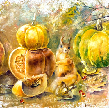 Картина под названием "Squirrel painting A…" - Tatyana Ustyantseva, Подлинное произведение искусства, Масло
