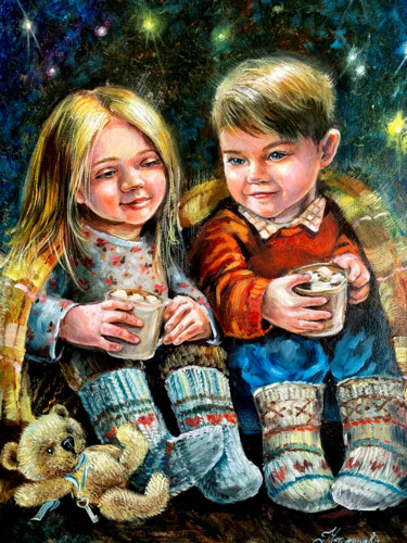 Pintura titulada "children painting o…" por Tatyana Ustyantseva, Obra de arte original, Oleo