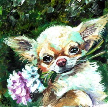 Schilderij getiteld "Dog painting Chihua…" door Tatyana Ustyantseva, Origineel Kunstwerk, Olie