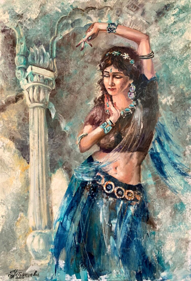 Malerei mit dem Titel "Indian dance oil pa…" von Tatyana Ustyantseva, Original-Kunstwerk, Öl