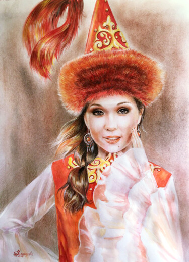 Dibujo titulada "Portrait of a Woman" por Tatyana Ustyantseva, Obra de arte original, Pastel