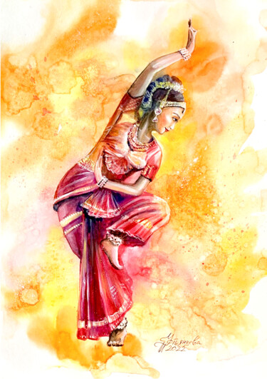 Картина под названием "Indian Dance Painti…" - Tatyana Ustyantseva, Подлинное произведение искусства, Акварель