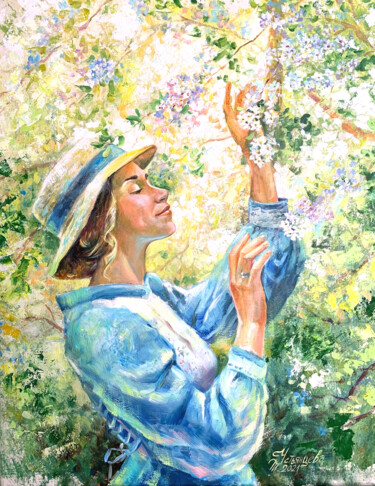 Картина под названием "The aroma of cherry" - Tatyana Ustyantseva, Подлинное произведение искусства, Масло