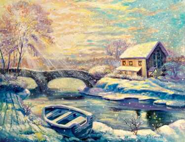 Pittura intitolato "Winter landscape pa…" da Tatyana Ustyantseva, Opera d'arte originale, Olio