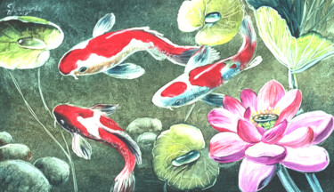 Pittura intitolato "Fish Oil Painting" da Tatyana Ustyantseva, Opera d'arte originale, Olio