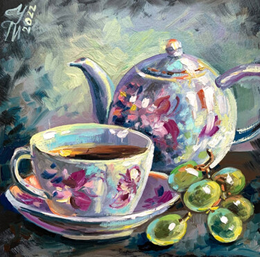 Pittura intitolato "Tea time painting" da Tatyana Ustyantseva, Opera d'arte originale, Olio