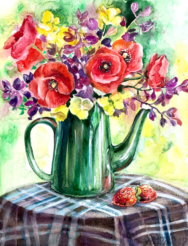 Картина под названием "Poppies Painting Fl…" - Tatyana Ustyantseva, Подлинное произведение искусства, Акварель