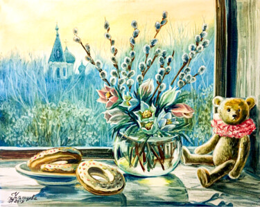 Картина под названием "Spring still life" - Tatyana Ustyantseva, Подлинное произведение искусства, Масло