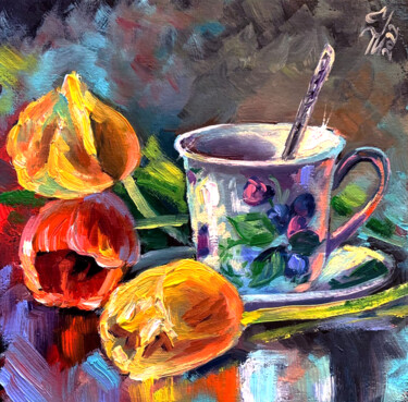 Картина под названием "Tea Time oil painti…" - Tatyana Ustyantseva, Подлинное произведение искусства, Масло