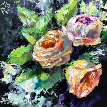 Картина под названием "Rose original paint…" - Tatyana Ustyantseva, Подлинное произведение искусства, Масло
