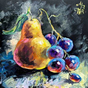 Painting titled "Pear Painting Fruit…" by Tatyana Ustyantseva, Original Artwork, Oil