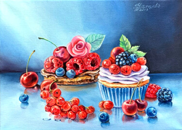 Painting titled "Berry dessert oil p…" by Tatyana Ustyantseva, Original Artwork, Oil