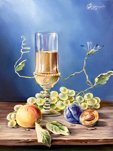 Peinture intitulée "Glass of wine Oil P…" par Tatyana Ustyantseva, Œuvre d'art originale, Huile