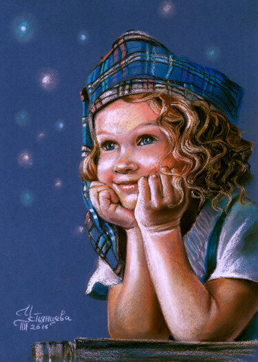 Картина под названием "Little Stargazer" - Tatyana Ustyantseva, Подлинное произведение искусства, Пастель