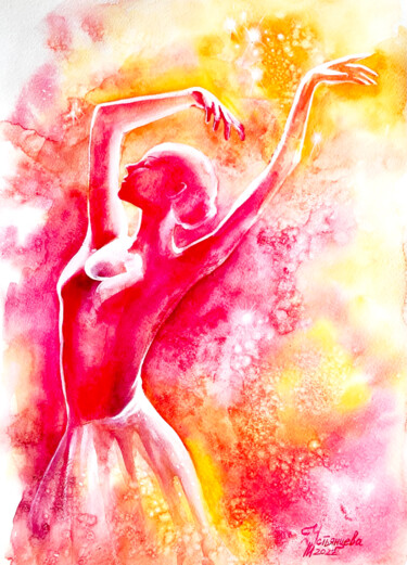 Painting titled "Dancer watercolor p…" by Tatyana Ustyantseva, Original Artwork, Watercolor