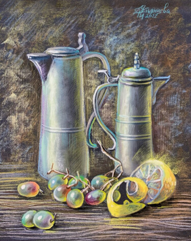 Painting titled "Still life with jug…" by Tatyana Ustyantseva, Original Artwork, Pastel