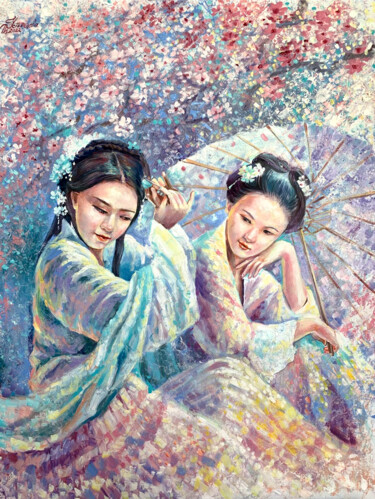 Картина под названием "Blooming painting" - Tatyana Ustyantseva, Подлинное произведение искусства, Масло