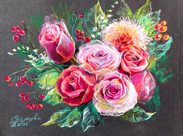 Schilderij getiteld "Roses pastel painti…" door Tatyana Ustyantseva, Origineel Kunstwerk, Pastel