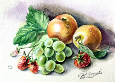 Pintura intitulada "fruit painting wate…" por Tatyana Ustyantseva, Obras de arte originais, Aquarela