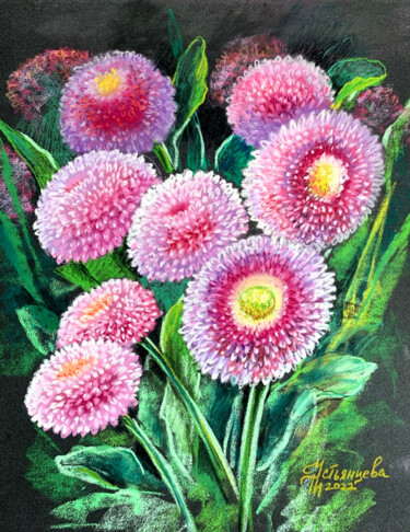 Рисунок под названием "daisies pastel pain…" - Tatyana Ustyantseva, Подлинное произведение искусства, Пастель