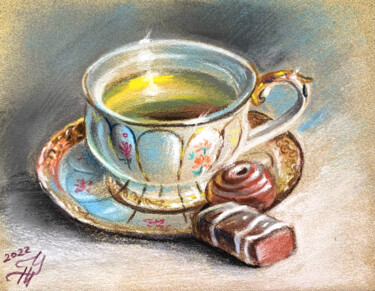 Pintura titulada "cup of tea pastel p…" por Tatyana Ustyantseva, Obra de arte original, Pastel