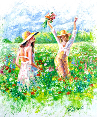 Malerei mit dem Titel "Summer oil painting" von Tatyana Ustyantseva, Original-Kunstwerk, Öl