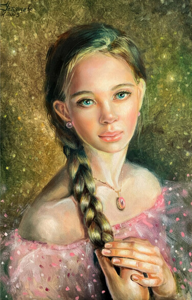 Pintura intitulada "Oil painting "Girl…" por Tatyana Ustyantseva, Obras de arte originais, Óleo