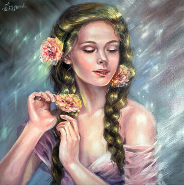 Painting titled "She is a Spring oil…" by Tatyana Ustyantseva, Original Artwork, Oil