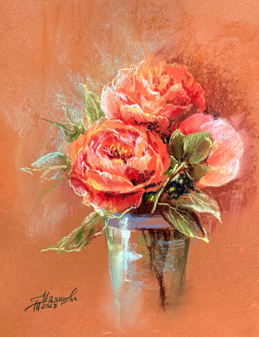 Pintura titulada "Red peonies" por Tatyana Ustyantseva, Obra de arte original, Pastel