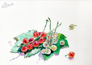Pintura intitulada "Currant berries wat…" por Tatyana Ustyantseva, Obras de arte originais, Aquarela